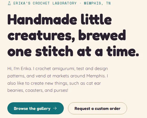 Screenshot of the Erika's Crochet Laboratory homepage